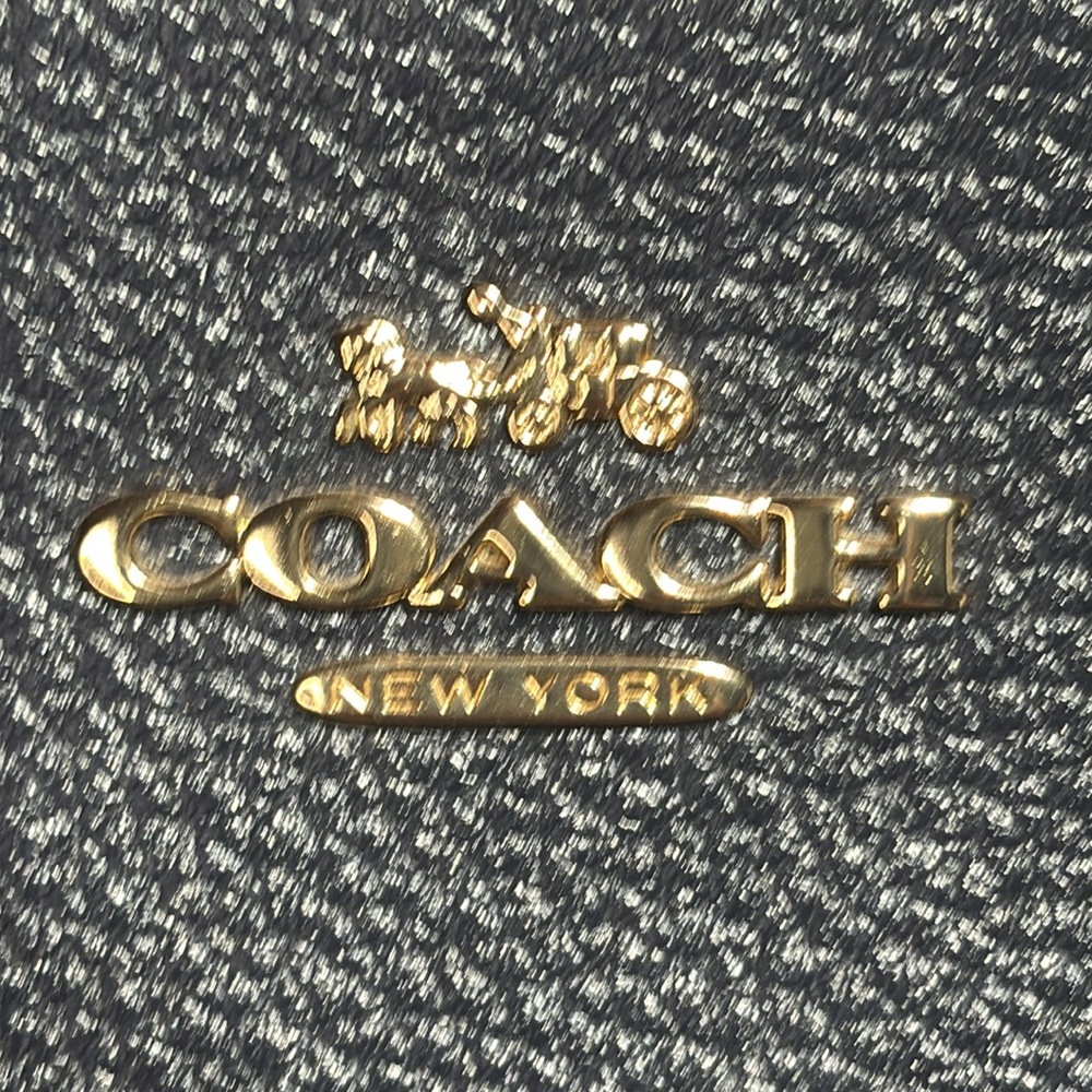 Coach navy blue ruching zip top Court Tote with front blue leather pocket - Picture 4 of 11